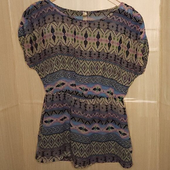 Francesca's Southwestern Sheer Silky Tunic Blouse - Picture 1 of 4